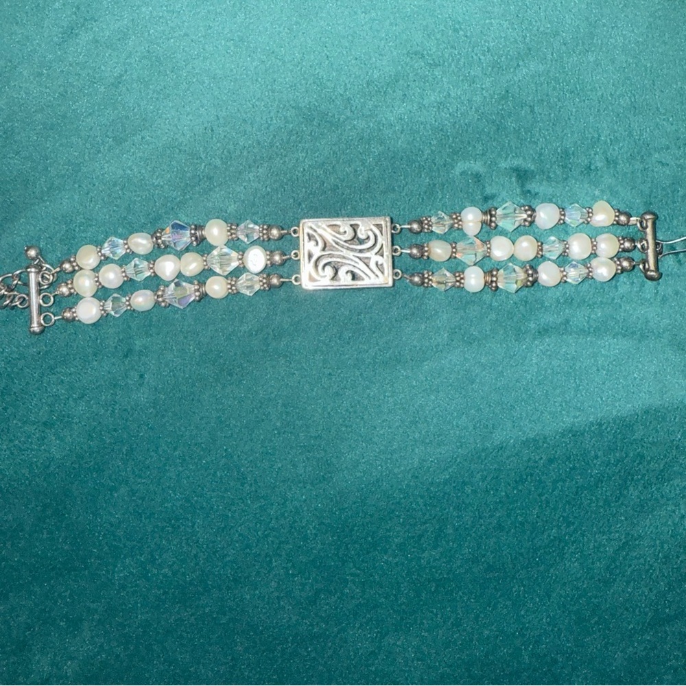 Silver and White Triple-Strand Bracelet